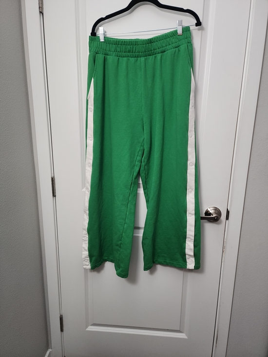 3/$20 Forever 21 Green Wide-Leg Track Pants with White Side Stripes - Picture 2 of 5
